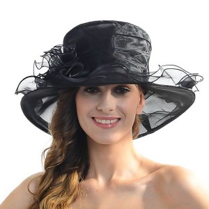 's Wide Brim Kentucky Derby Hat Organza Sun Hat for Church Tea Party(Black)  eb-00812820
